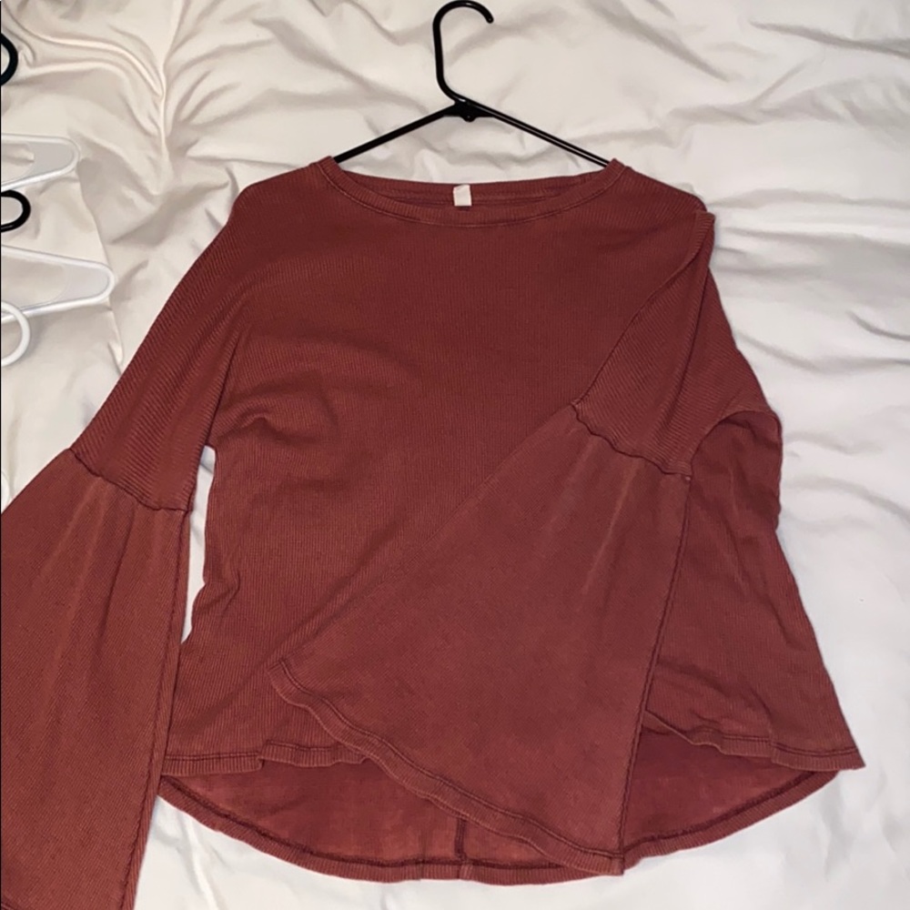 Rust BP. waffle knit flare sleeve top